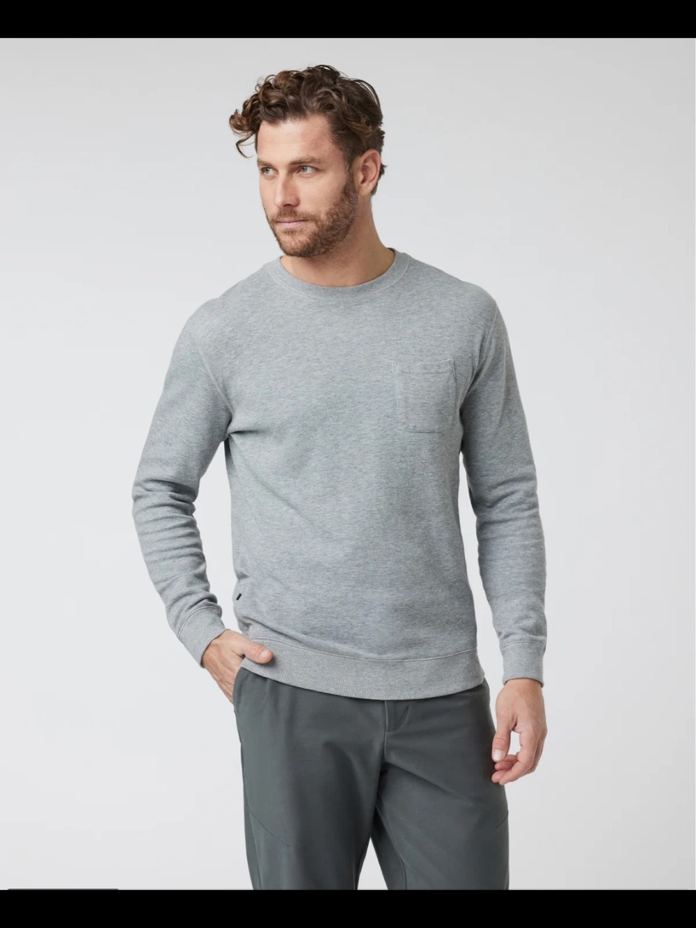 Vuori Men's Long Sleeve Crewneck Pocket Sweater Heather Grey XXL